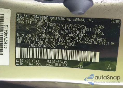 2006 Toyota Sienna Ce from USA, damaged, VIN 5TDZA23C16S553557